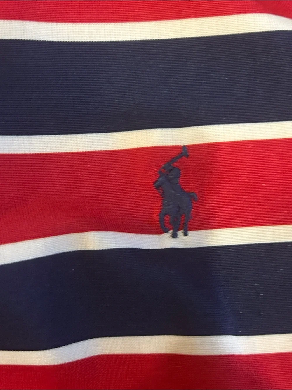 Polo Ralph Lauren Boys M 10-12 Red, Navy & White Striped Performance SS Shirt